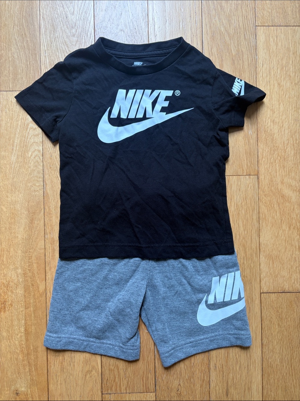 Kids Nike Black Tee with Gray Logo Shorts Set
